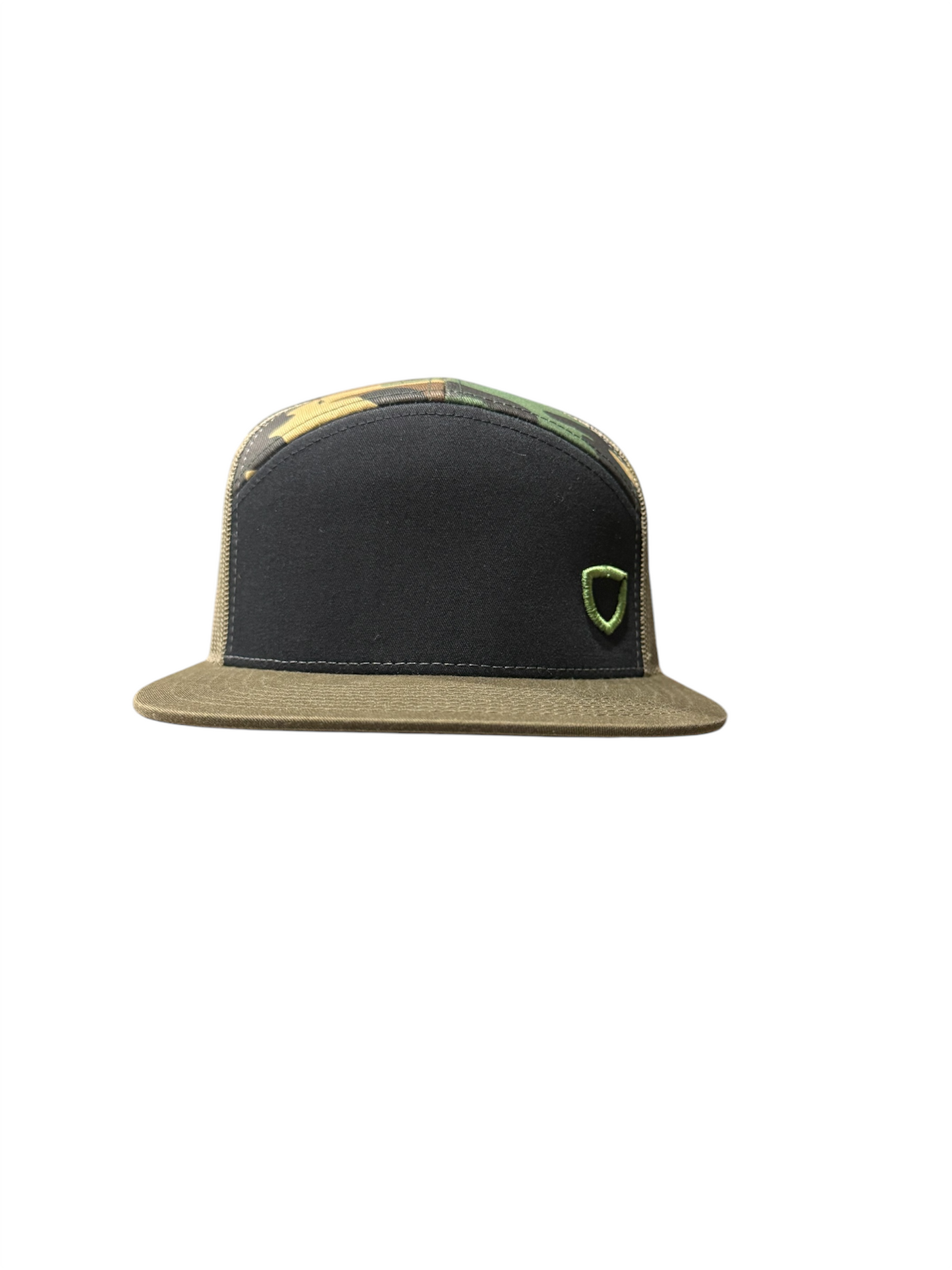 Seven-Panel Trucker Hat - Black/ Camo/ Loden