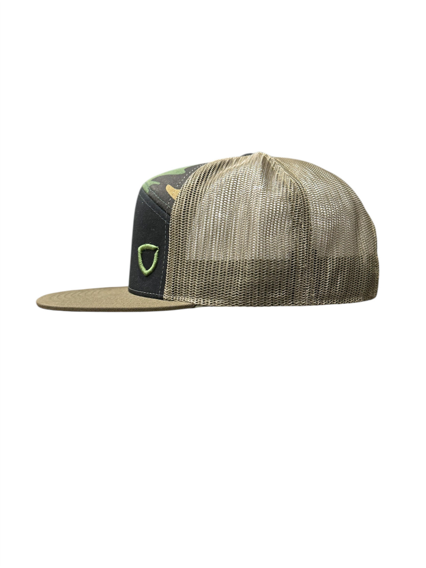 Seven-Panel Trucker Hat - Black/ Camo/ Loden