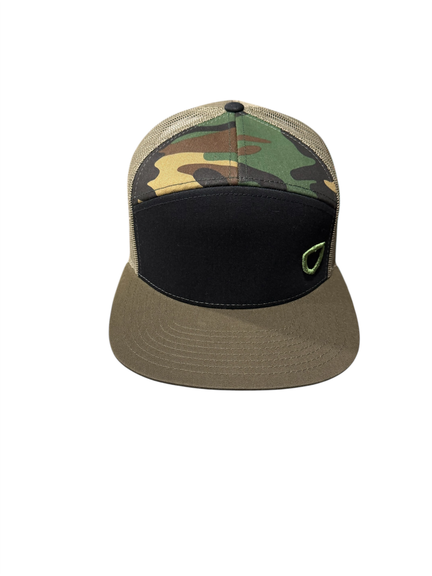 Seven-Panel Trucker Hat - Black/ Camo/ Loden